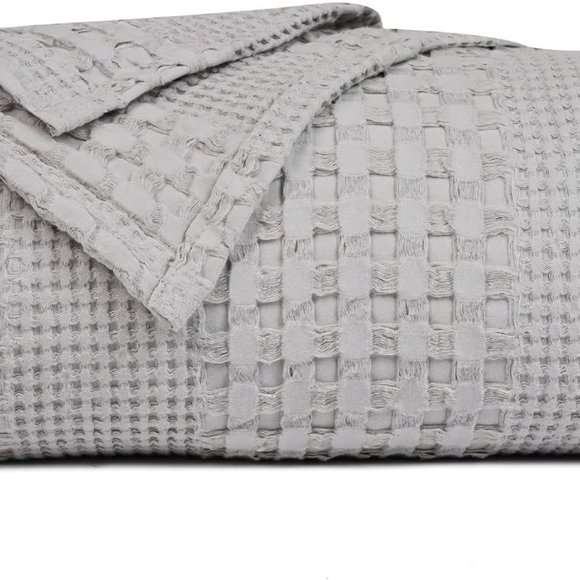 Luxury Cotton Waffle Weave Blanket Queen Gray - Picture 2 of 8